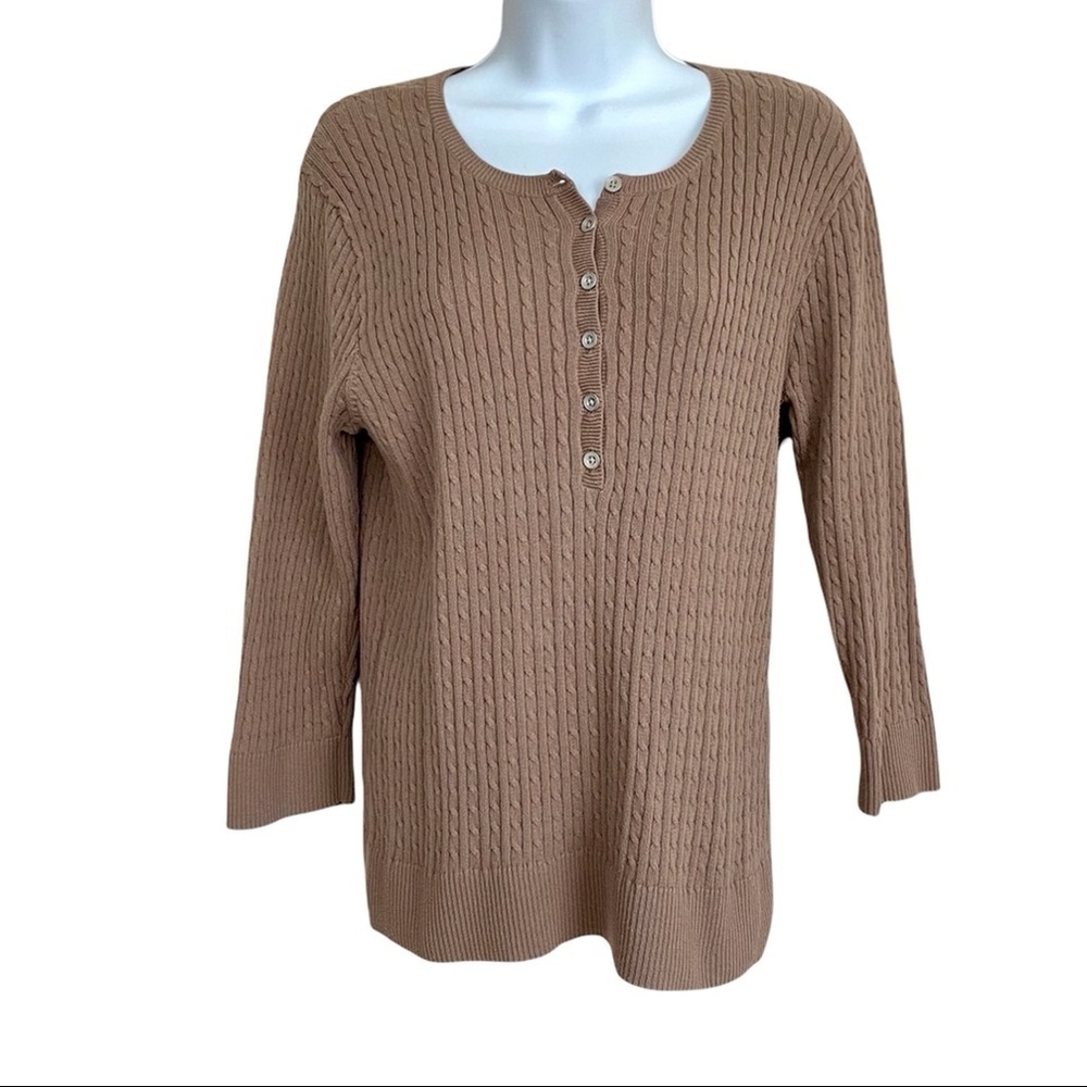 Tan Cotton Cable Knit Sweater Large Neutral